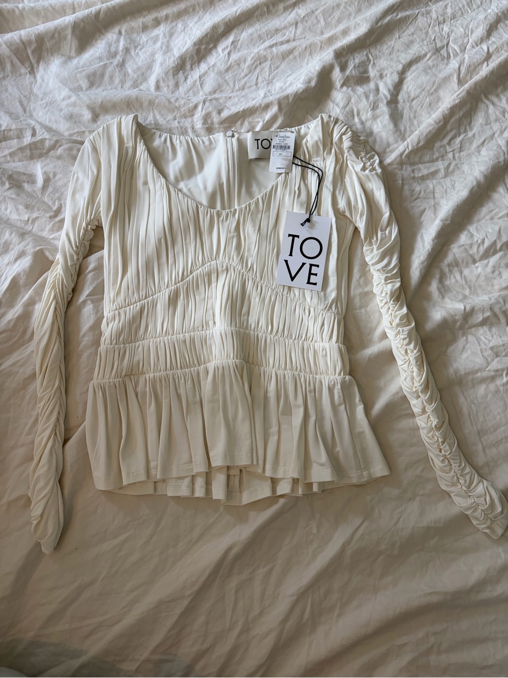 TOVE Cream Lydia Ruched Long-Sleeve Peplum Top